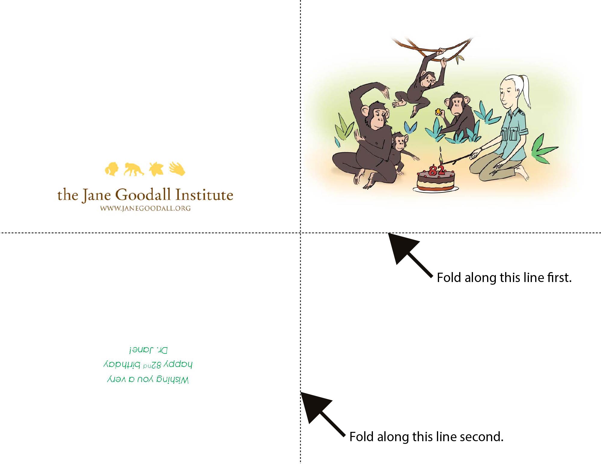 Jane Goodall 82nd Birthday Card (Print w Guides)