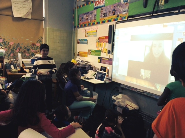 A fifth grade class in New York City, taught by Felice Clyne-Davis, chats with Madi Vorva, RSYC alumna and current JGI board member, via Skype. Madi speaks about the devastating impacts of palm oil and her work advocating for the use of sustainable palm oil in Girl Scout cookies. After this visit, Ms. Davis’ class created a campaign to promote recyclable water bottles at their school and continue to work on a variety of other service projects in their community.