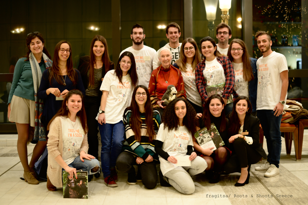 Dr Jane Goodall with the Roots&Shoots Greece team of coordinators and volunteers after her lecture in Athens Greece on December 15th 2016 _Photographer Fragitsa Katogiritis