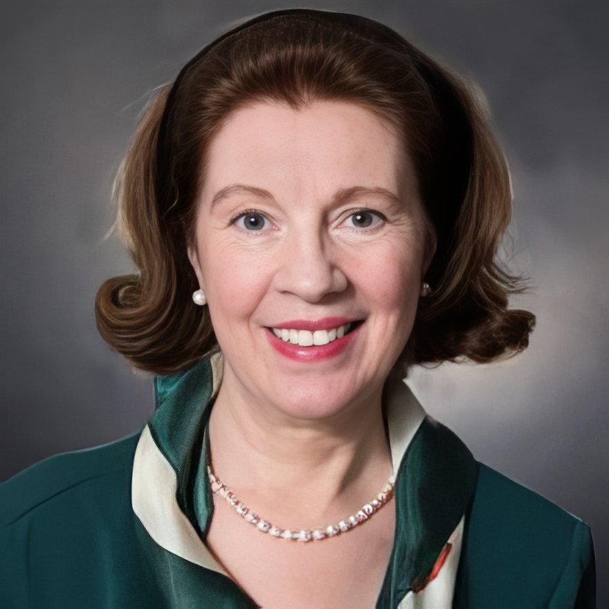 A photo of a middle-aged, feminine person with light skin and brown hair in a bob.